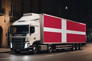 Vägtransportlastbil och Danmarks flagga